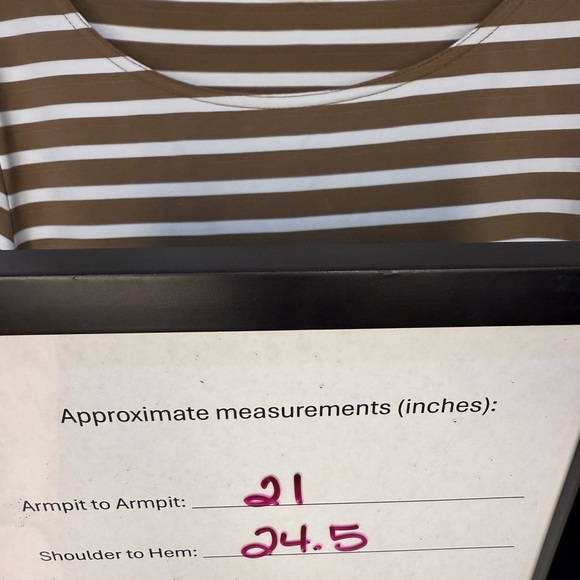 Saint James Tan and White Boxy 3/4 Sleeve Blouse - US 14 - Picture 3 of 8